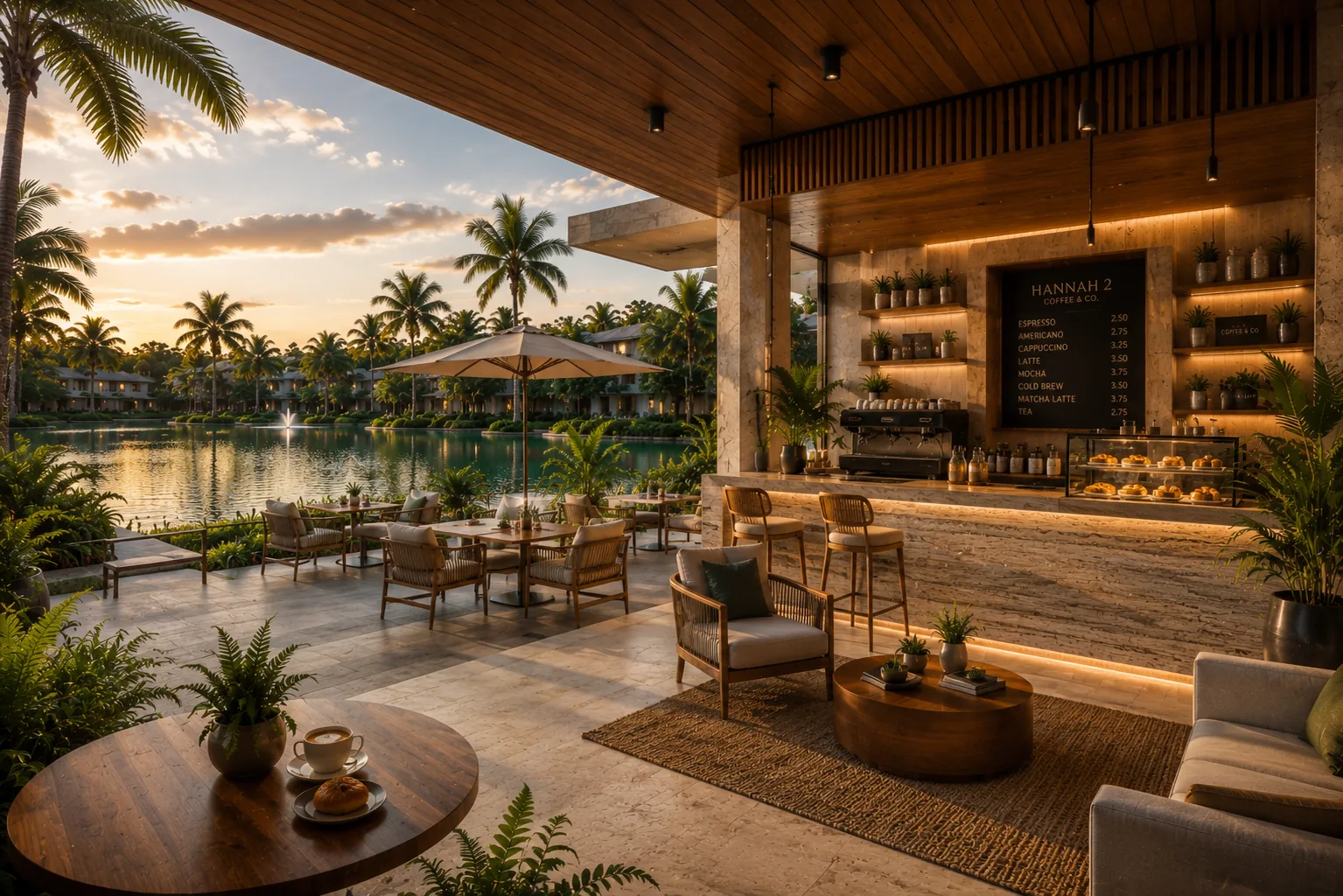 Café junto al lago
