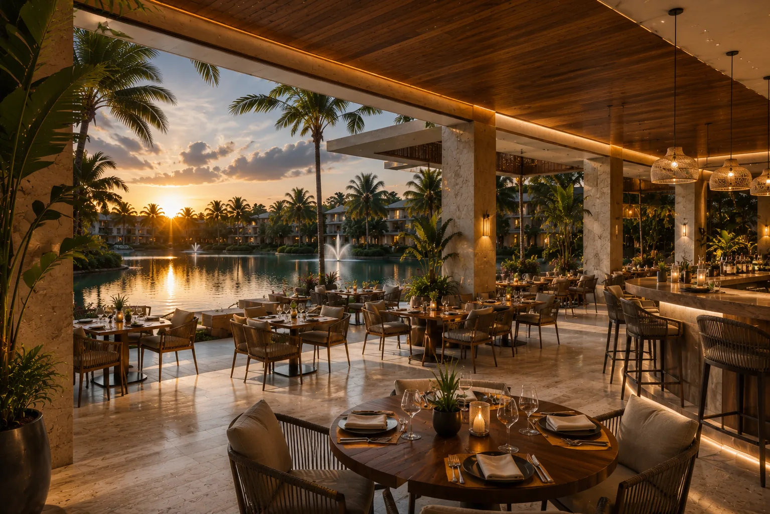 Restaurante junto al lago