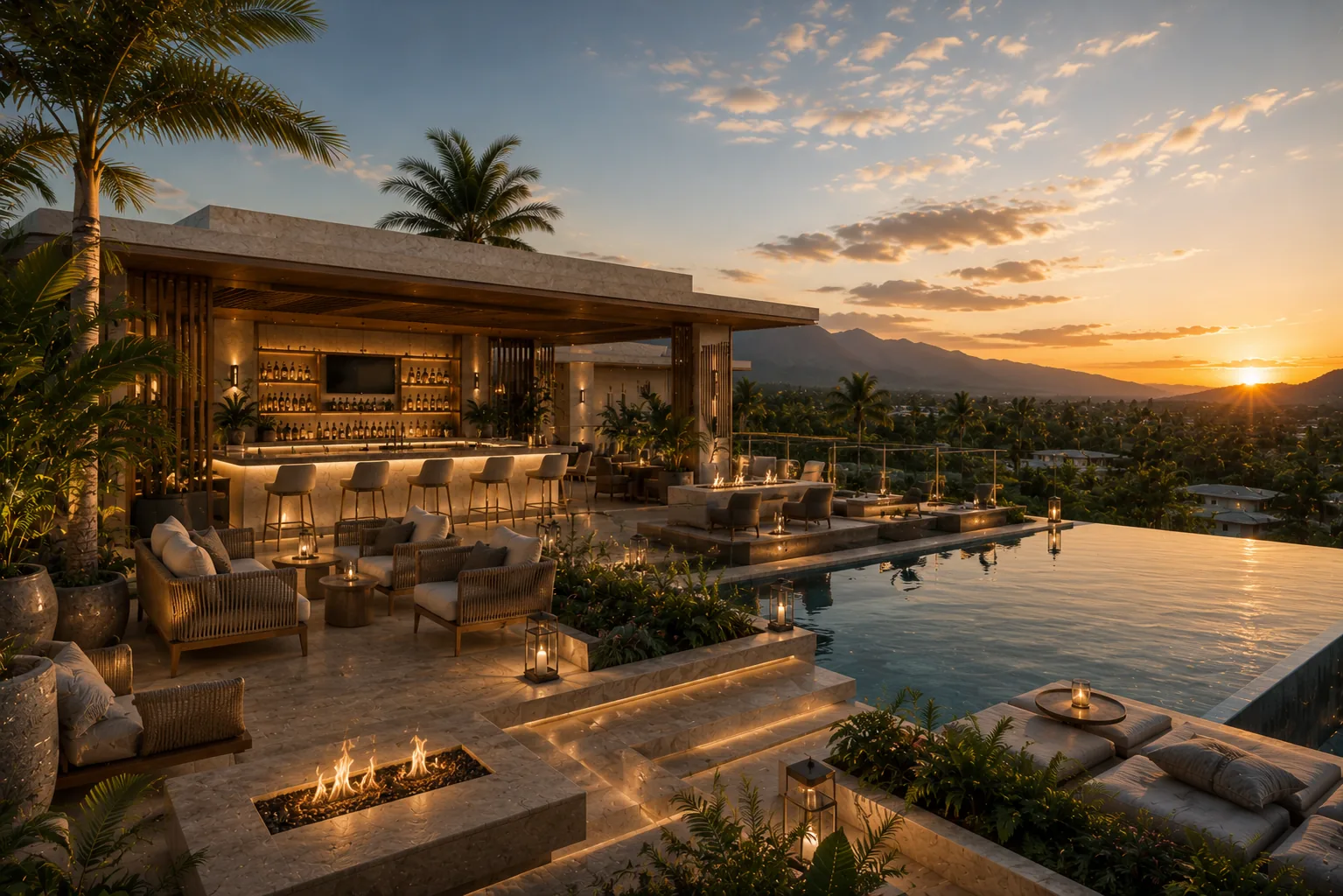 Rooftop con piscina y bar
